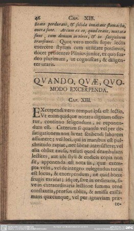Quando, Quae, Quomodo Excerpenda. Cap. XIII.