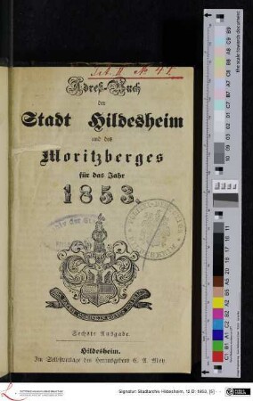 1853: [1853] Adreßbuch der Stadt Hildesheim und des Moritzberges : für das Jahr 1853