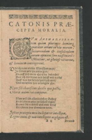 Catonis Praecepta Moralia.