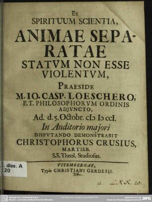 Ex Spirituum Scientia, Animae Separatae Statum Non Esse Violentum