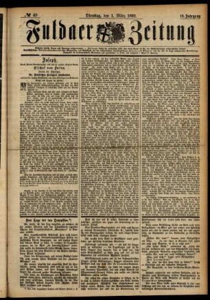 Ausgabe vom Dienstag, den 01. März 1892.