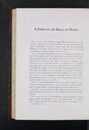 L'Industrie du Sucre en Hawai.