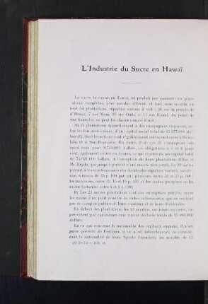 L'Industrie du Sucre en Hawai.