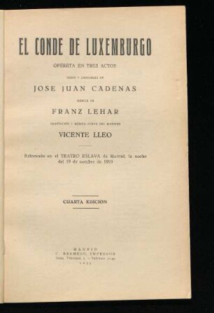 El conde de Luxemburgo : opereta en tres actos