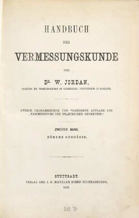 Handbuch der Vermessungskunde. 2, Höhere Geodäsie