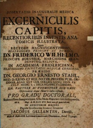 Dissertatio Inauguralis Medica De Excerniculis Capitis, Recentioribus Inventis Anatomicis Illustrata