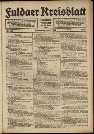 Ausgabe vom Donnerstag, den 31. Juli 1919.