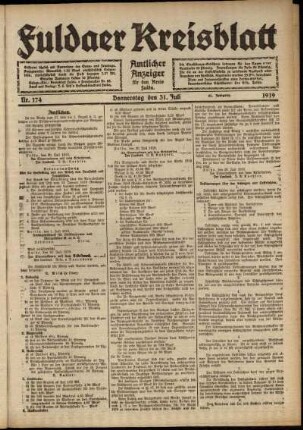 Ausgabe vom Donnerstag, den 31. Juli 1919.