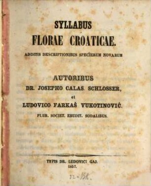 Syllabus florae croaticae : additis descriptionibus specierum novarum