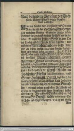Nach vollendeter Verlesung des Hochfürstl. Lebens-Lauffs wurde folgender Weise geschlossen