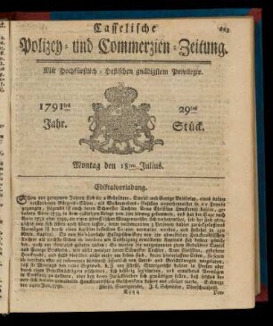 29tes Stueck, Montag den 18ten Julius. 1791