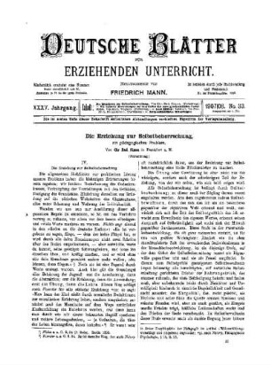 Die Erziehung von Selbstbeherrschung : ein pädagogisches Problem ; (Fortsetzung)