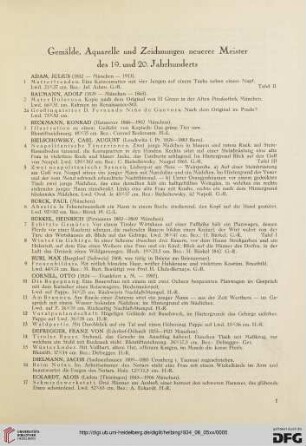Gemälde, Aquarelle und Zeichnungen neuerer Meister des 19. und 20. Jahrhunderts (Nr. 1-107)