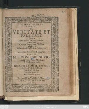 Disputatio Metaphysica De Veritate Et Falsitate