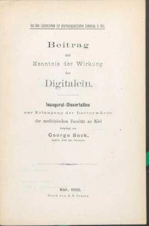 Beitrag zur Kenntnis der Wirkung des Digitalein