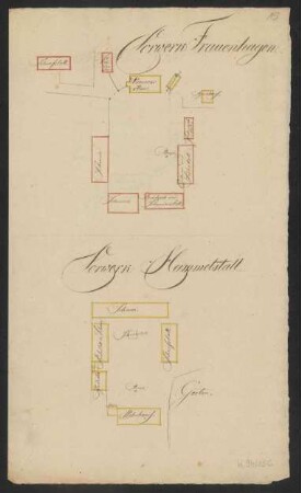 Grundrisse von Amtgehöften, Vorwerken und Schäfereien in den Kurmärkischen Ämtern. Bl. 15 - Vorwerke Frauenhagen und Hammelstall