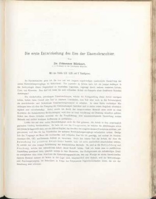 Die erste Entwickelung des Eies der Elasmobranchier.