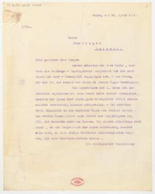 Brief an Otto Singer : 12.04.1926