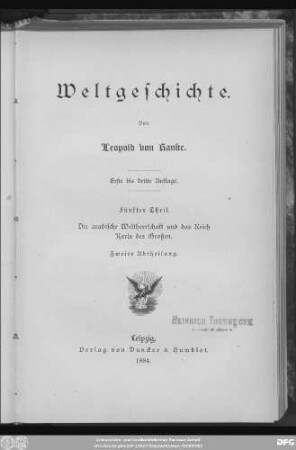Theil 5, Abth. 2: Die arabische Weltherrschaft und das Reich Karls des Großen