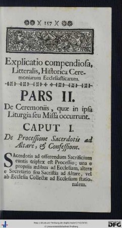 Pars II. De Ceremoniis, quae in ipsa Liturgia seu Missa occurrunt.