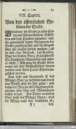 VIII. Capitel. Von den öffentlichen Gebäuen [Gebäuden] der Stadt