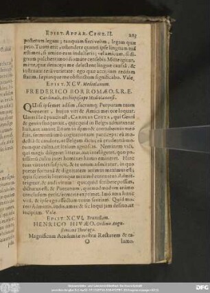Epist. XCV. Mediolanum. Frederico Borromaeo, S. R. E. Cardinali, Archiepiscopo Mediolanensi.
