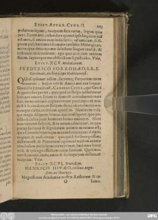 Epist. XCV. Mediolanum. Frederico Borromaeo, S. R. E. Cardinali, Archiepiscopo Mediolanensi.