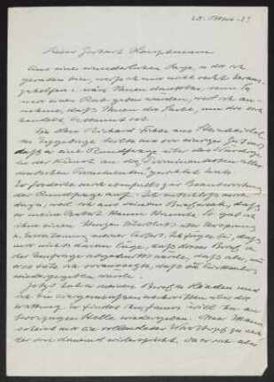 Brief von Käthe Kollwitz an Gerhart Hauptmann