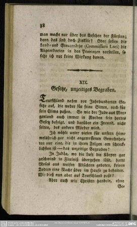 XIX. Gesetze, unzeitiges Begraben