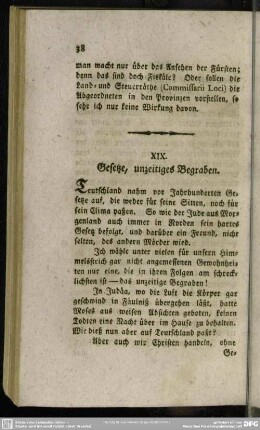XIX. Gesetze, unzeitiges Begraben