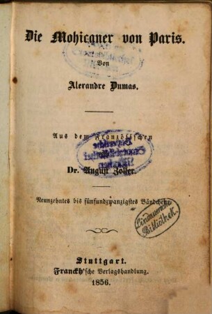 Die Mohikaner von Paris : Von Alexandre Dumas. Aus dem Französischen von August Zoller. 19-25
