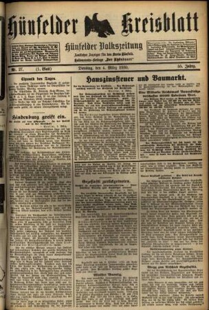 Erste Ausgabe vom Dienstag, den 04. März 1930.