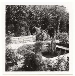 Garten Noack, Berlin-Friedrichshagen: Wasserbecken und Mauern