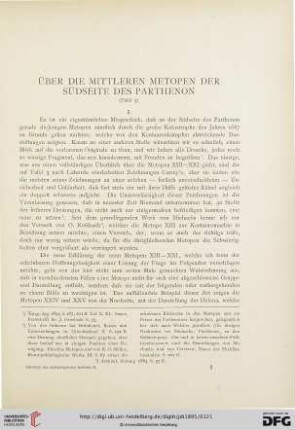 10: Über die mittleren Metopen der Südseite des Parthenon