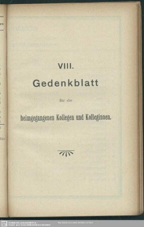 VIII. Gedenkblatt