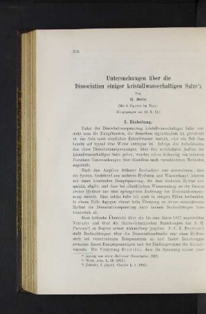 Untersuchungen über die Dissociation einiger kristallwasserhaltigen Salze