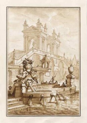 Architekturphantasie mit Brunnen und Brücke, aus den "Disegni di Prospettiva Ideale", Bl. 33