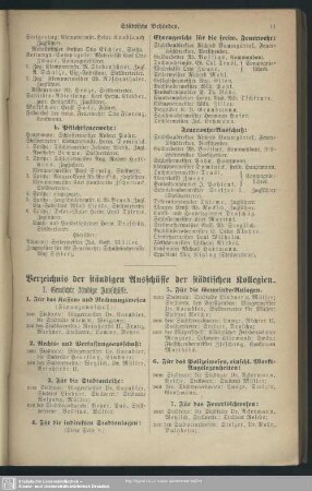 Verzeichnis der ständigen Ausschüsse der städtischen Kollegien