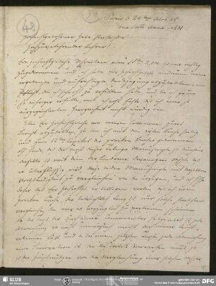 Eigenh. Brief von Christian Lassen an August Wilhelm von Schlegel, Paris, 24.10.1825