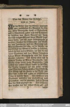 Von der Armee des Königs, vom 30. Junii.