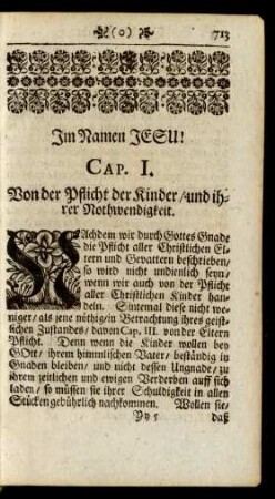 Cap. I. Von der Pflicht der Kinder/ und ihrer Nothwendigkeit.