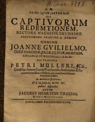 De Eo, Qvod Justum Est circa Captivorum Redemtionem