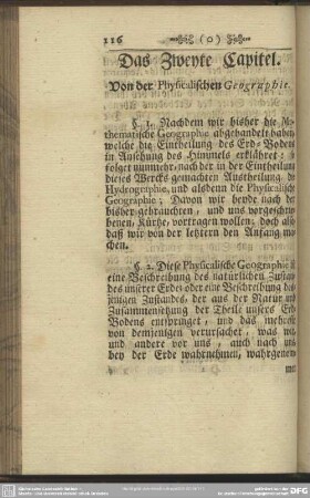 Das Zweyte Capitel. Von der Physicalischen Geographie