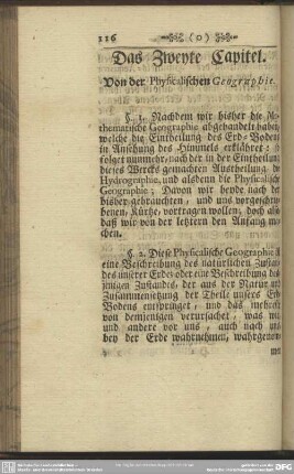 Das Zweyte Capitel. Von der Physicalischen Geographie