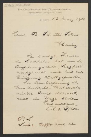 Brief an B. Schott's Söhne : 13.03.1905