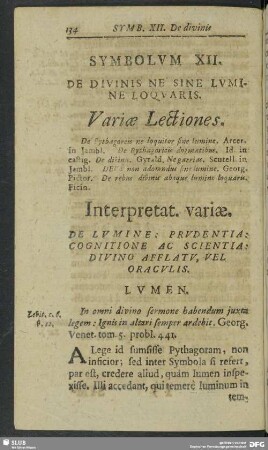 Symbolum XII. De Divinis Ne Sine Lumine Loquaris