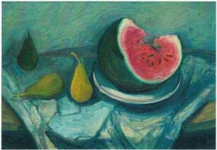 Stillleben mit angeschnittener Melone und Birnen (Hommage an P.M.B.)