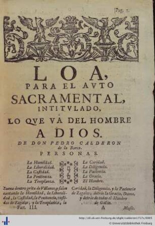 Loa para el Auto Sacramental Lo que va del Hombre a Dios.