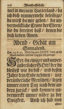 Morgen-Gebät am Sonnabend