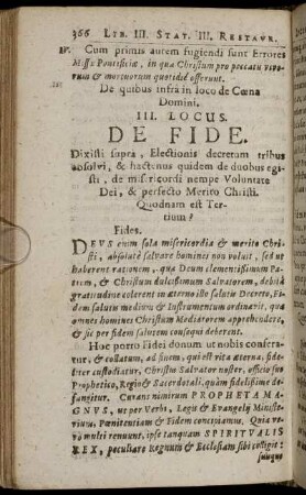 III. Locus. De Fide.